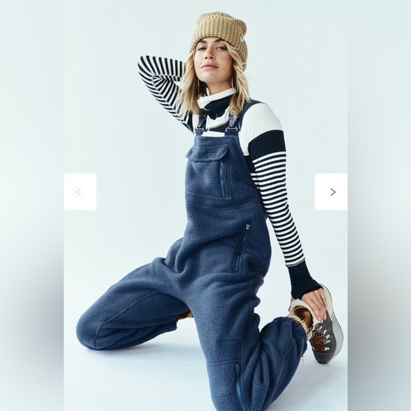Free People Hit the Slopes Salopette Fleece Sherpa Overalls Blue Large - Picture 2 of 11